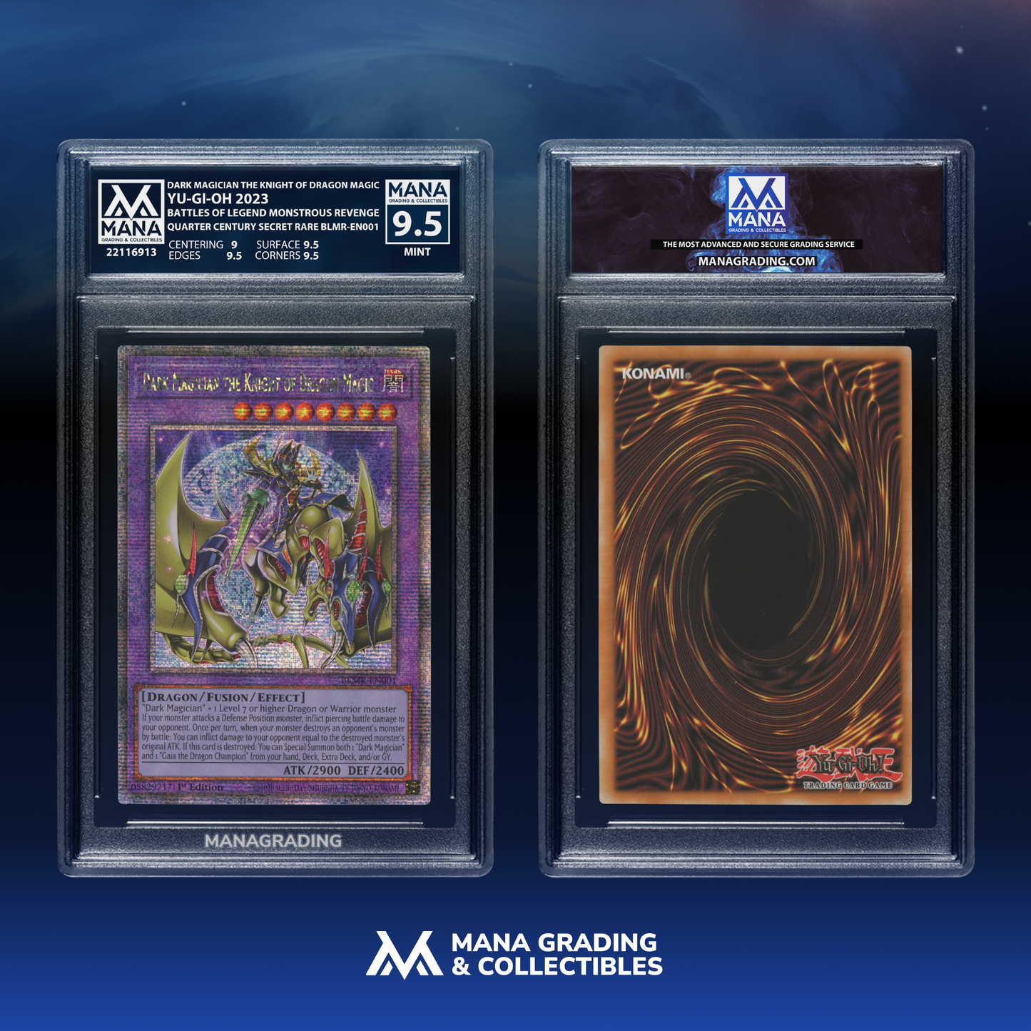 DARK MAGICIAN THE KNIGHT OF DRAGON MAGIC (QUARTER CENTURY SECRET RARE) MANA 9.5