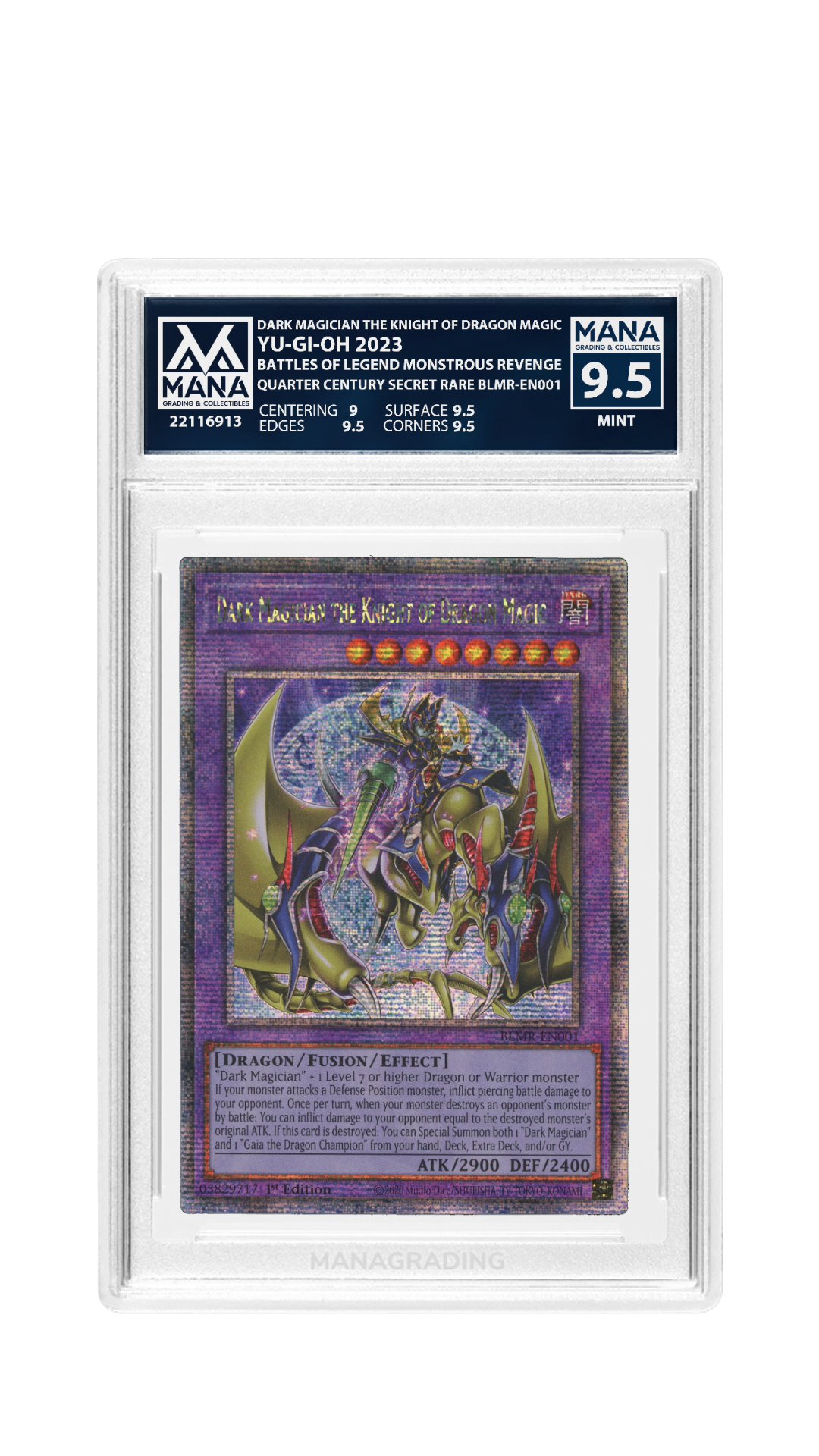 DARK MAGICIAN THE KNIGHT OF DRAGON MAGIC (QUARTER CENTURY SECRET RARE) MANA 9.5